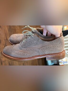 Fossil Batey Boyfriend Wingtip Oxford Shoes Womens Taupe Suede Size 8